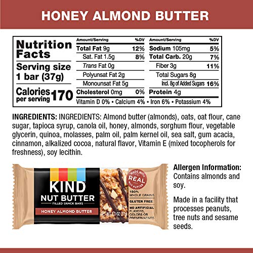 Kind Nut Butter Filled Bars, Honey Almond Butter, 32 Count