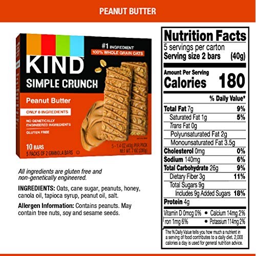 Kind Simple Crunch Bars, Peanut Butter, 1.4 Ounce Pack Of 40