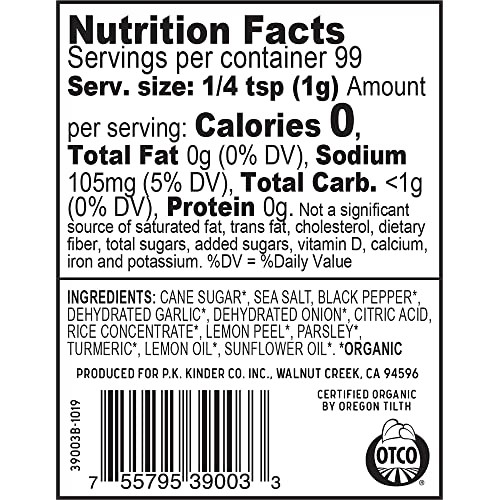 Kinders Organic Cracked Pepper and Lemon Seasoning, Premium Qua...