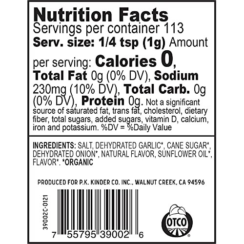 Kinders Roasted Garlic Salt Organic Seasoning, 4 Oz.