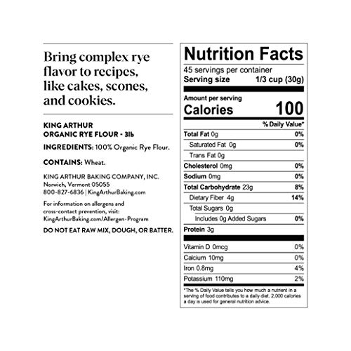 King Arthur, Classic Medium Organic Rye Flour, For Complex, Flav