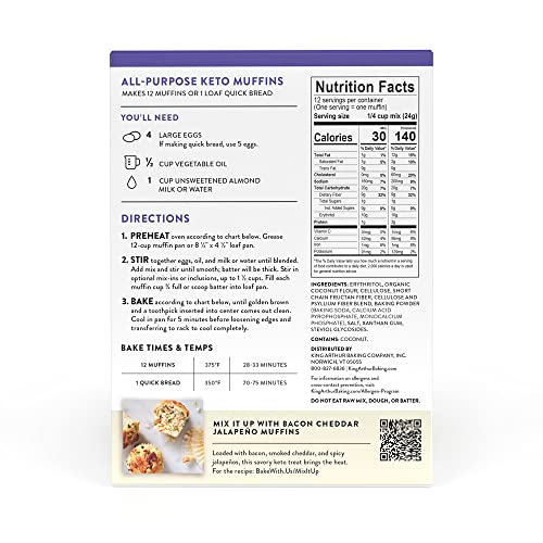 King Arthur Baking Keto Muffin Mix, All Purpose, 1g Net Carbs 0g...