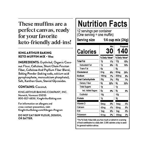 King Arthur Baking Keto Muffin Mix, All Purpose, 1g Net Carbs 0g...