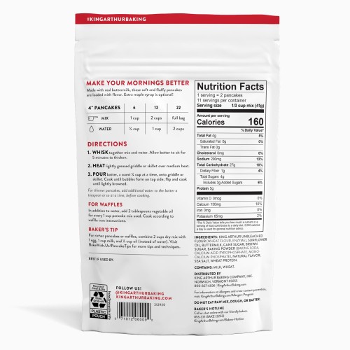 King Arthur Buttermilk Pancake Mix Just Add Water, Sourced Non-GMO, Certified Kosher, 16 Oz