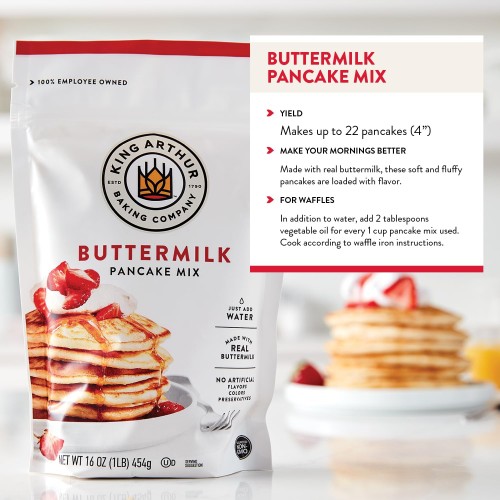 King Arthur Buttermilk Pancake Mix Just Add Water, Sourced Non-GMO, Certified Kosher, 16 Oz