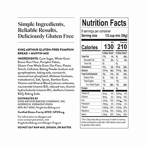 King Arthur, Gluten Free Pumpkin Bread + Muffin Mix, Gluten-Free...