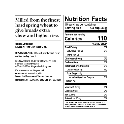 King Arthur High Gluten Flour, Contains Wheat Flour (wheat flour...