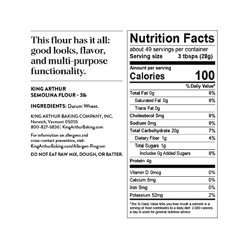 King Arthur Semolina Flour, Coarse Ground, High Protein Durum Wh...