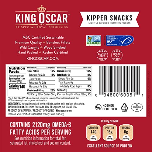 King Oscar Kipper Snacks, Smoked Herring Fillets, 3.54-Ounce Pa...