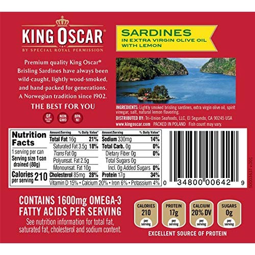 King Oscar Sardines In Extra Virgin Olive Oil With Lemon, Evoo W
