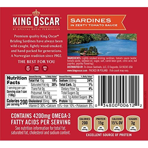 King Oscar Wild Caught Sardines Zesty Tomato, 3.75 Ounce Pack O