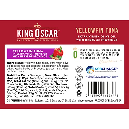 King Oscar Yellowfin Tuna Fillets in Extra Virgin Olive Oil Herb...