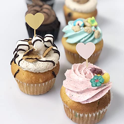 Kiniza 100 Pieces Glitter Heart Cupcake Toppers ,Pink Love Theme