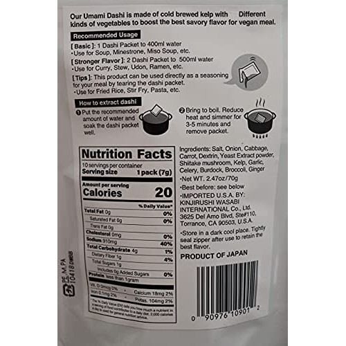 Japanese Umami Veggie Dashi Soup Stock - 2.47Oz 7G×10Pcs/Vegan