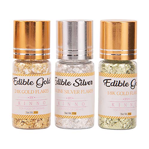 Kinno Edible Gold Flakes - 3 Bottles Of Metallic Gold Glitters F
