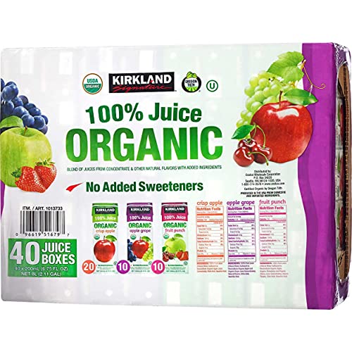 Kirkland Signature Organic 100% Juice 40 Count, 6.75 Ounce