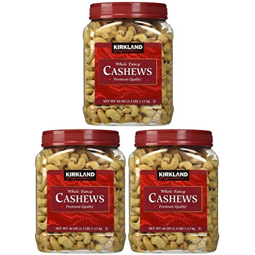 Kirkland Signature Whole Cashews, 2.5 Lbs Jar Pack Of 3, Total