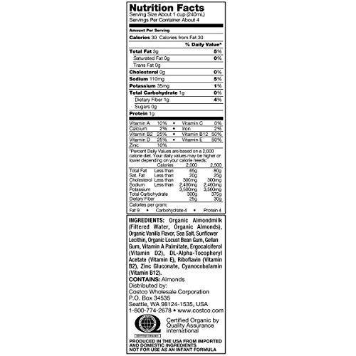 Kirkland Signature Organic Non-Dairy Unsweetened Vanilla Almond