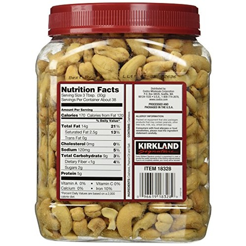 Kirkland Signature Whole Cashews 2-Pack Two 2.5 Lb. Jars, Fancy