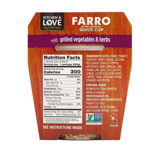 Kitchen & Love Cooked Farro, Grilled Vegetables & Herbs, Ready t...