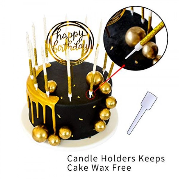 24 Count Metallic Gold Half Glitter Long Thin Birthday Candles i...