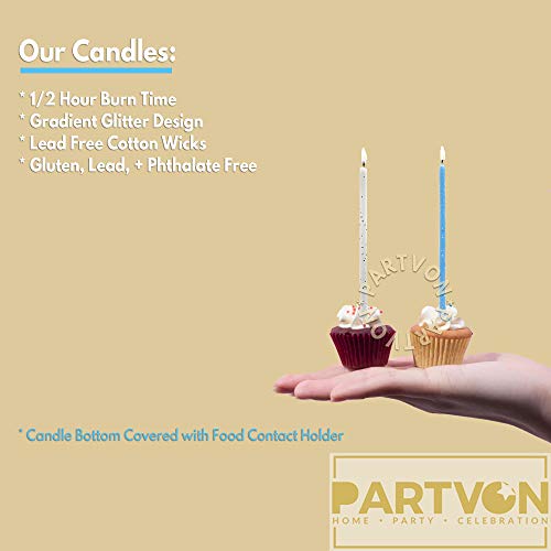 Glitter Birthday Cake Candles Blue Set