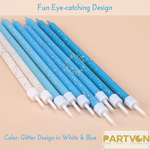 Glitter Birthday Cake Candles Blue Set