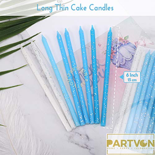 Glitter Birthday Cake Candles Blue Set