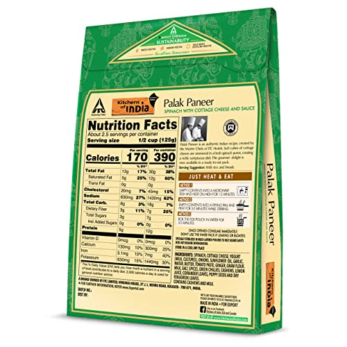 Kitchens Of India Ready To Eat Palak Paneer, Spinach &Amp; Cottage C