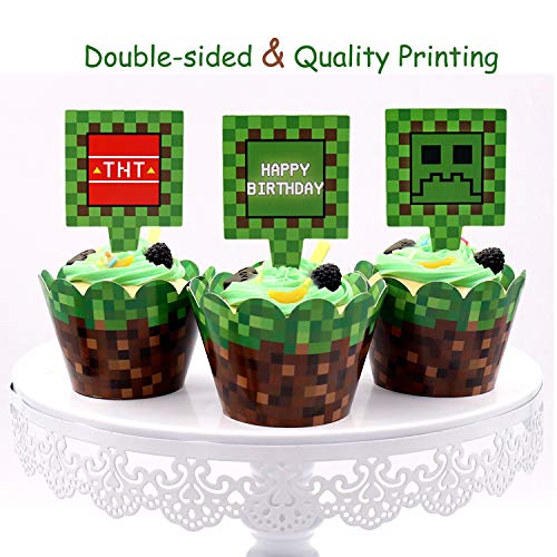 Pixel Cupcake Toppers And Wrapper Happy Birthday Party Printable