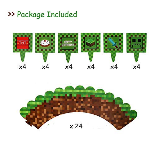 Pixel Cupcake Toppers and Wrapper Happy Birthday Party P ...
