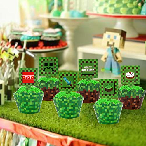 Pixel Cupcake Toppers And Wrapper Happy Birthday Party Printable