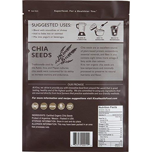 Kiva Organic Chia Seeds - Premium Grade - Raw, Non-Gmo And Vegan