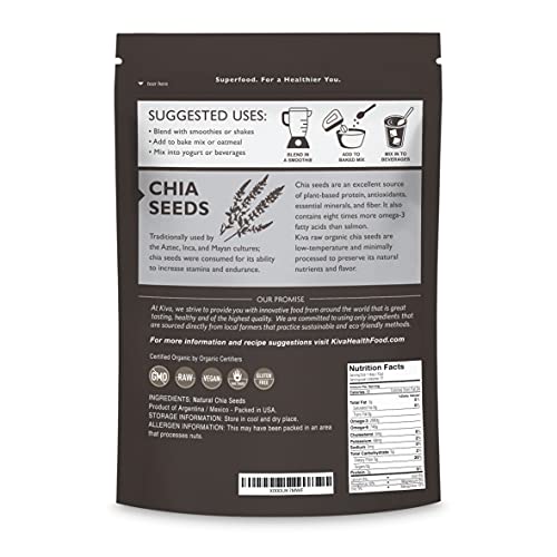 Kiva Organic Raw Chia Seeds, 16 Oz. Bag | Usda Organic | Premium