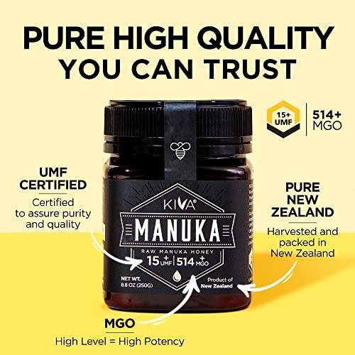 Kiva Raw Manuka Honey, Certified Umf 15+ | Mgo 514+ | 100% Pure
