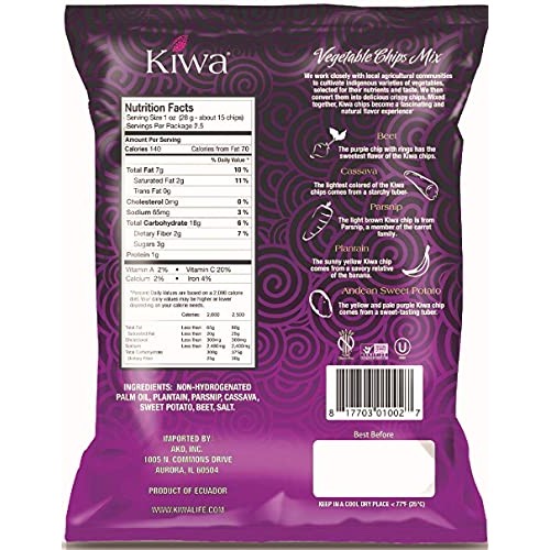 Kiwa Veggie Chips – Vegetable Chip Mix of Cassava, Plantain, Bee...