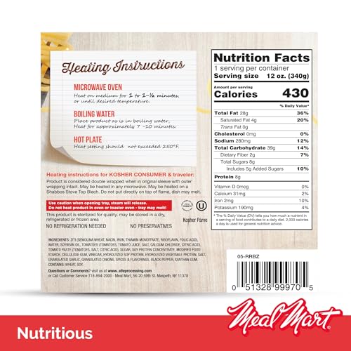 Meal Mart Amazing Meals - Kosher Parve Baked Ziti, MRE Meals Rea...