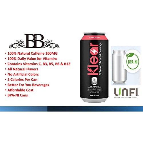 Klear Energy Drink, 200 MG Natural Caffeine Enhanced Beverage, O...