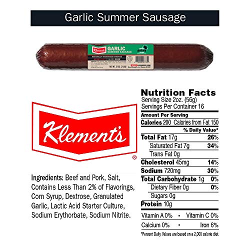 Klements Garlic Summer Sausage, Hardwood Smoked 32 Oz 2 Pounds