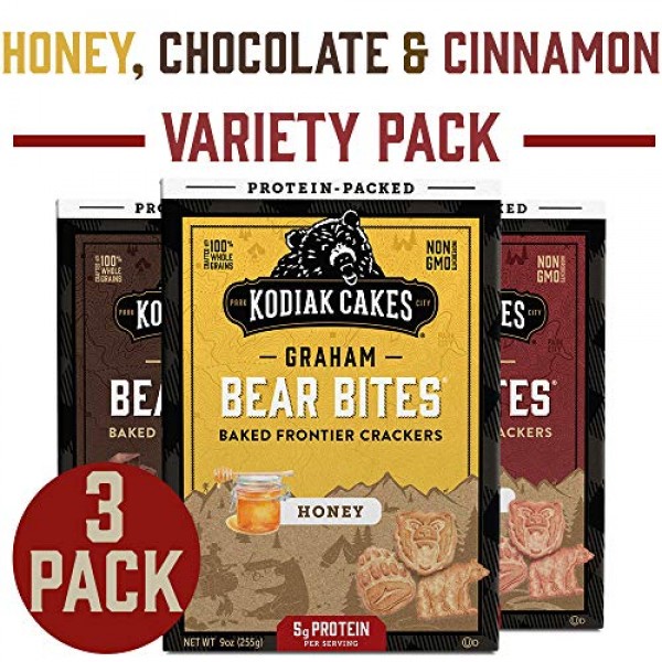 Kodiak Cakes Bear Bites Graham Crackers Variety Pack: Honey, Cho...