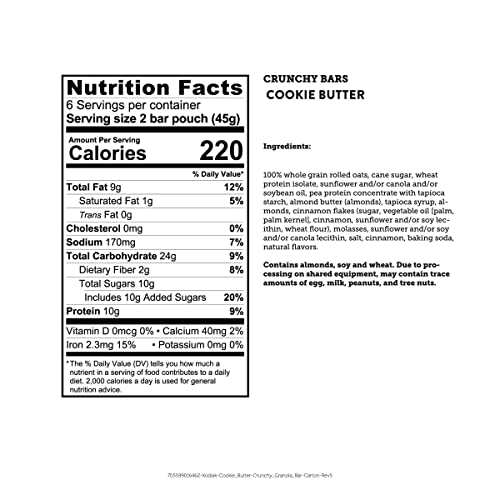 Kodiak Cakes Crunchy Granola Snack Bars, Cookie Butter, High Pro...