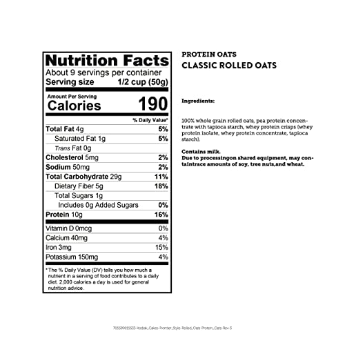 Kodiak Oatmeal Canister, Rolled Oats, High Protein, 100% Whole G...