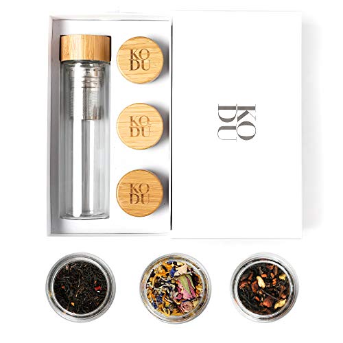 Kodu Glass Tea Infuser Bottle &Amp; Premium Tea Sampler Gift Set | Y