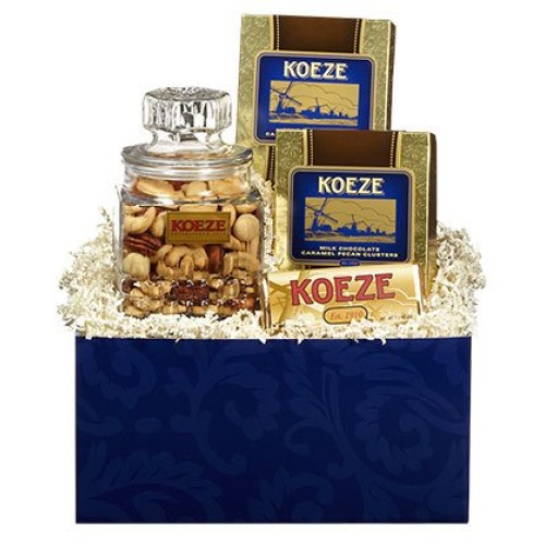 Koezes Gold And Glass Mix With Macs Gift Set. Koezes Gift Bask