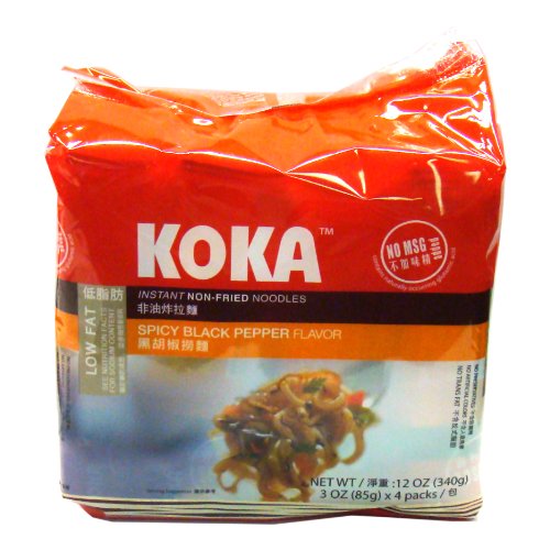 Koka Spicy Black Pepper Non-Fried Noodles, 85-Grams Pack of 24