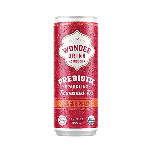 Wonder Drink Prebiotic Kombucha, Ginger Peach, 12 Count
