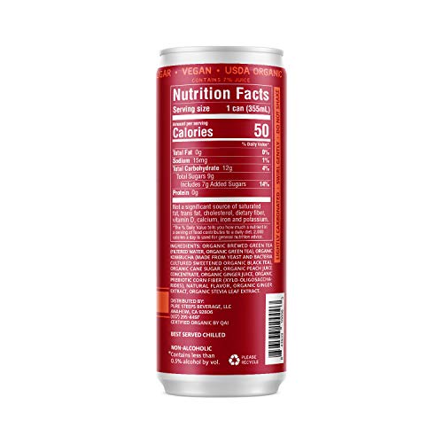 Wonder Drink Prebiotic Kombucha, Ginger Peach, 12 Count