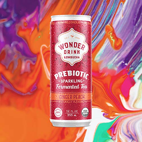 Wonder Drink Prebiotic Kombucha, Ginger Peach, 12 Count