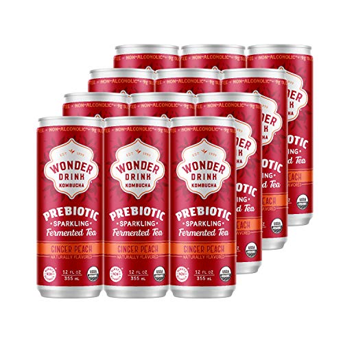 Wonder Drink Prebiotic Kombucha, Ginger Peach, 12 Count