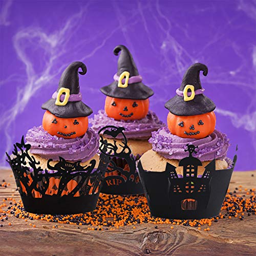 Konsait Halloween Cupcake Wrappers,36Pcs Cupcake Cases Laser Cut